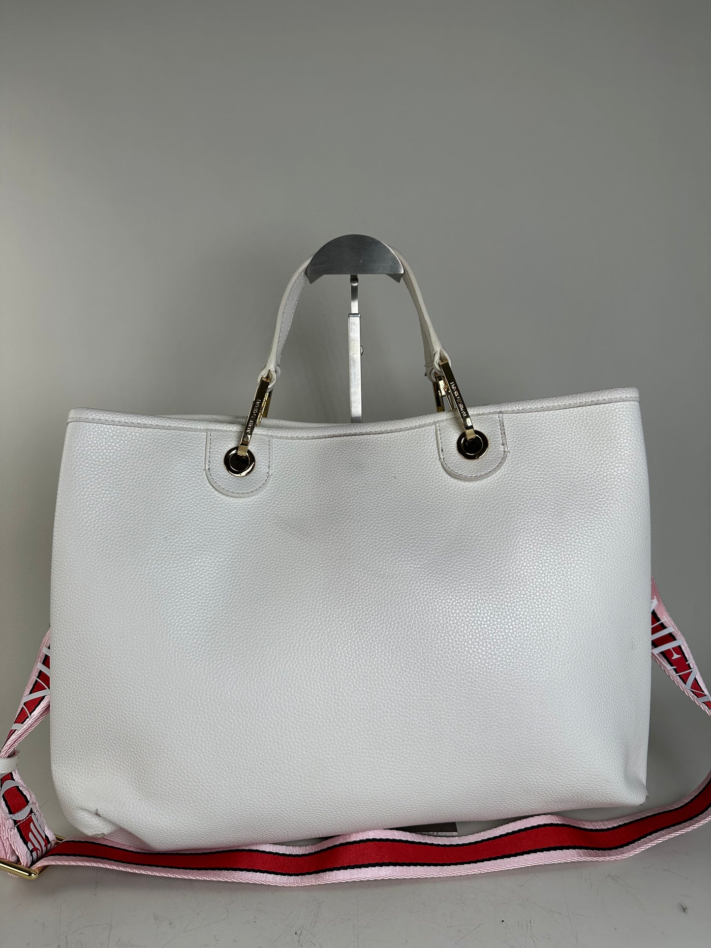 Vintage Emporio Armani Textured Leather Tote White Gold