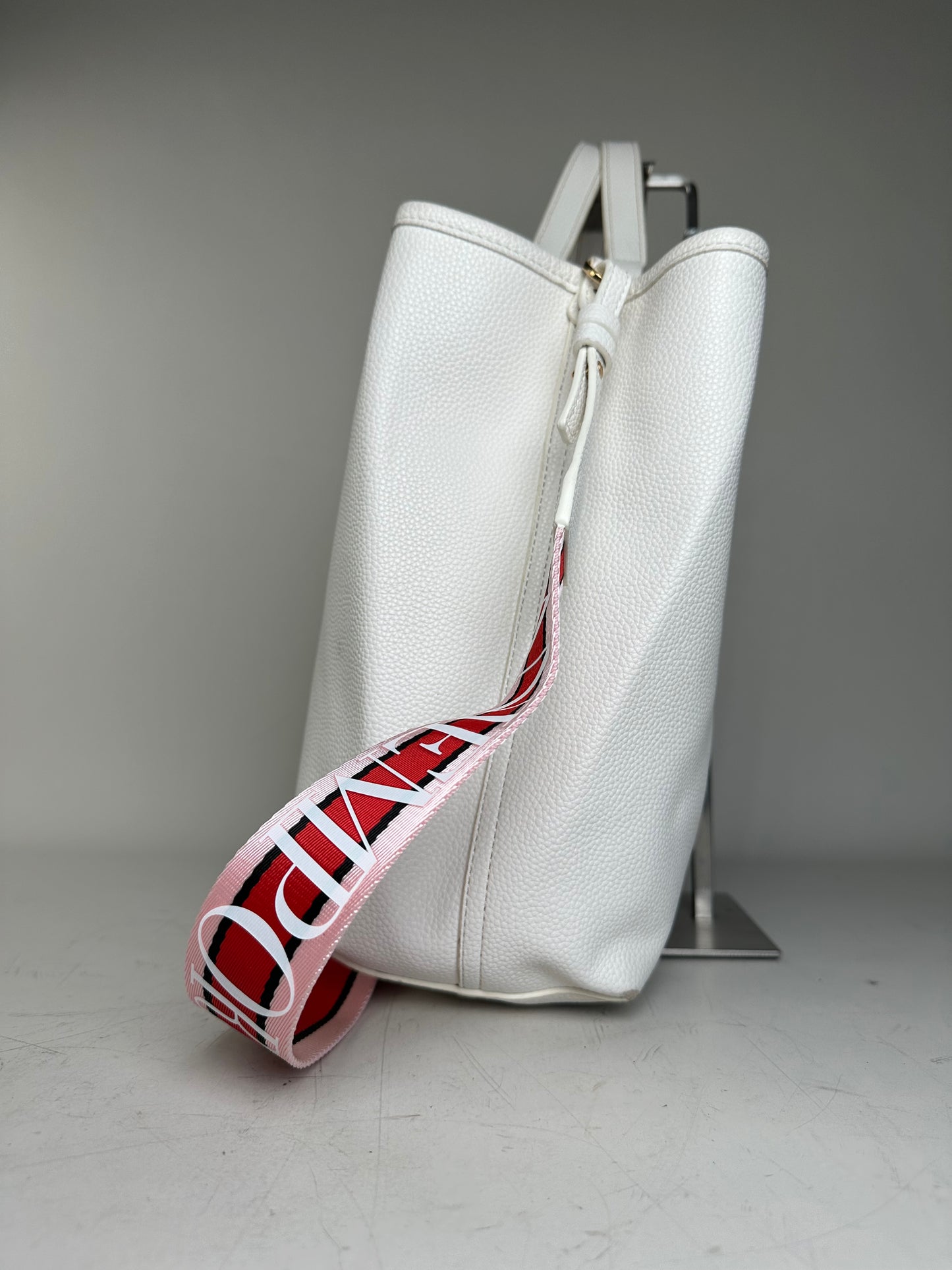 Vintage Emporio Armani Textured Leather Tote White Gold