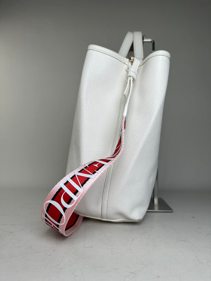 Vintage Emporio Armani Textured Leather Tote White Gold