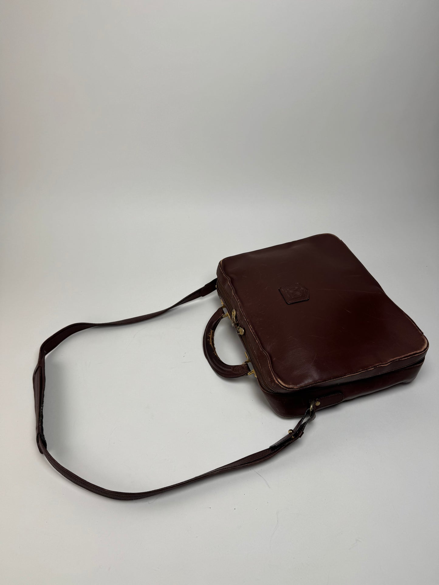 Vintage Celine Paris 2Way Leather Travel Bag Brown