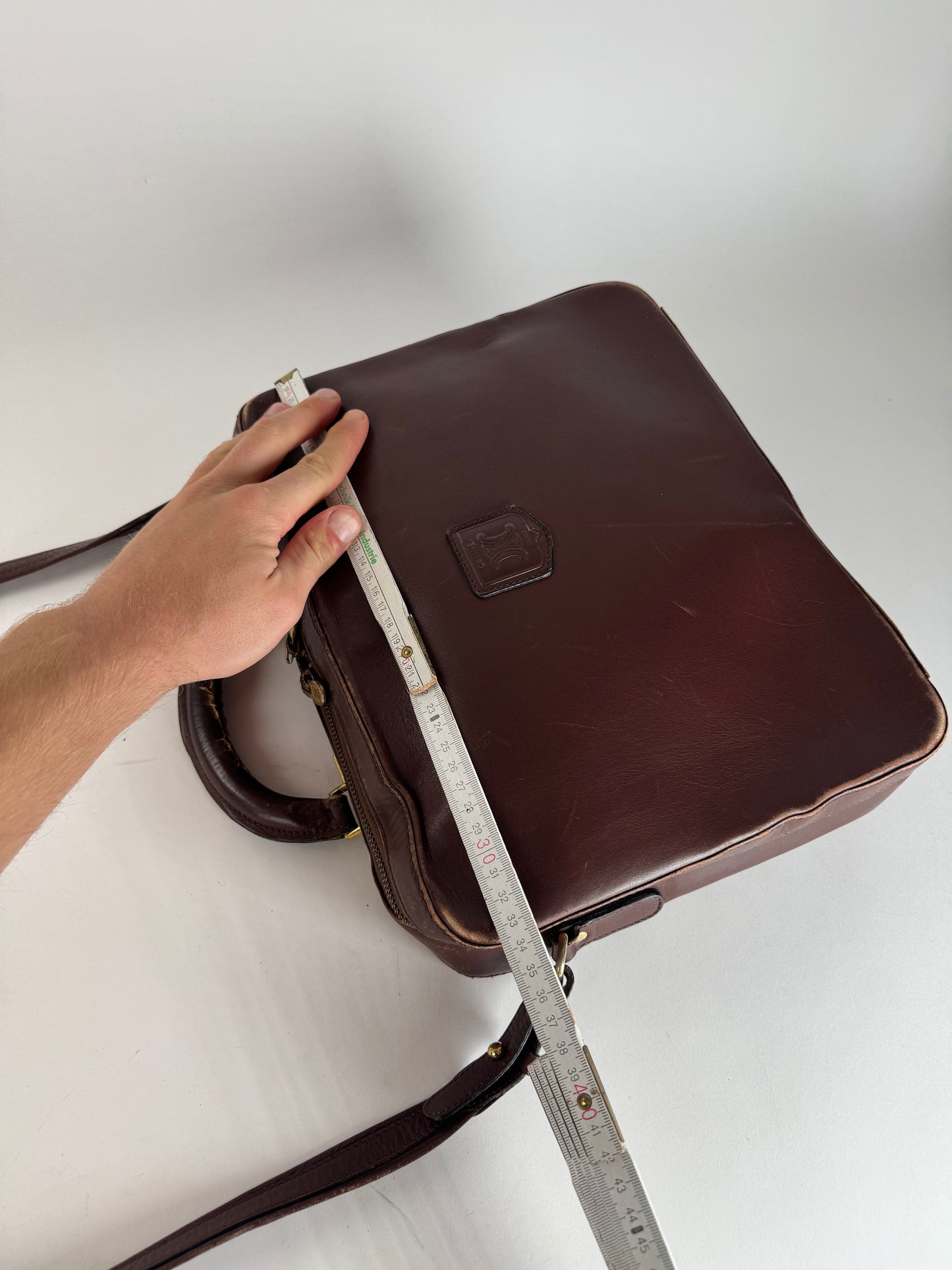 Vintage Celine Paris 2Way Leather Travel Bag Brown
