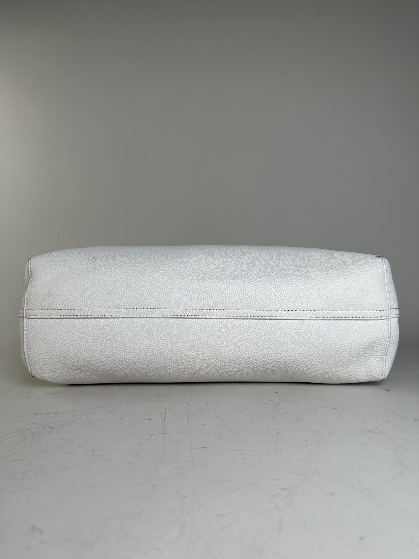 Vintage Emporio Armani Textured Leather Tote White Gold