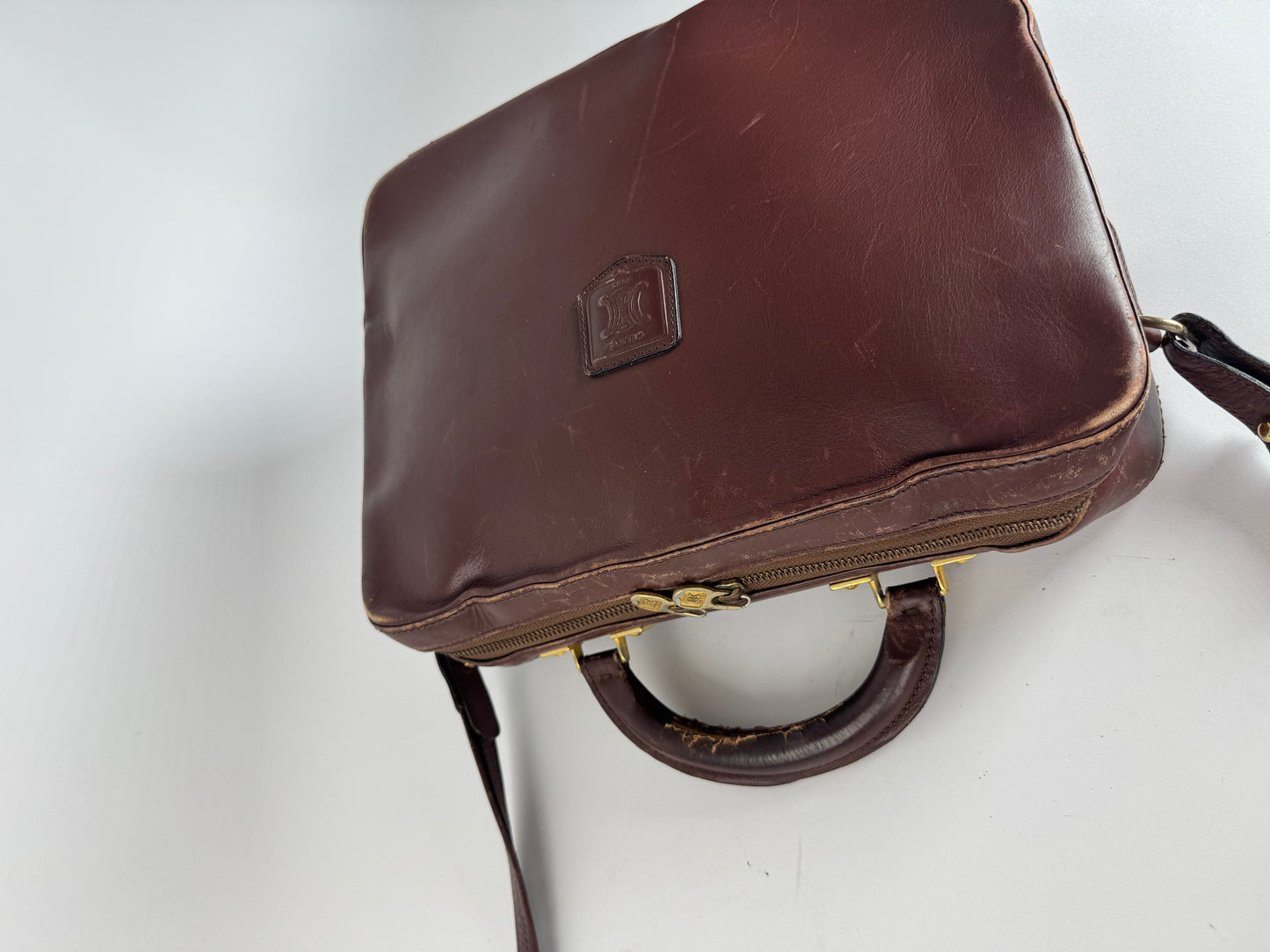 Vintage Celine Paris 2Way Leather Travel Bag Brown