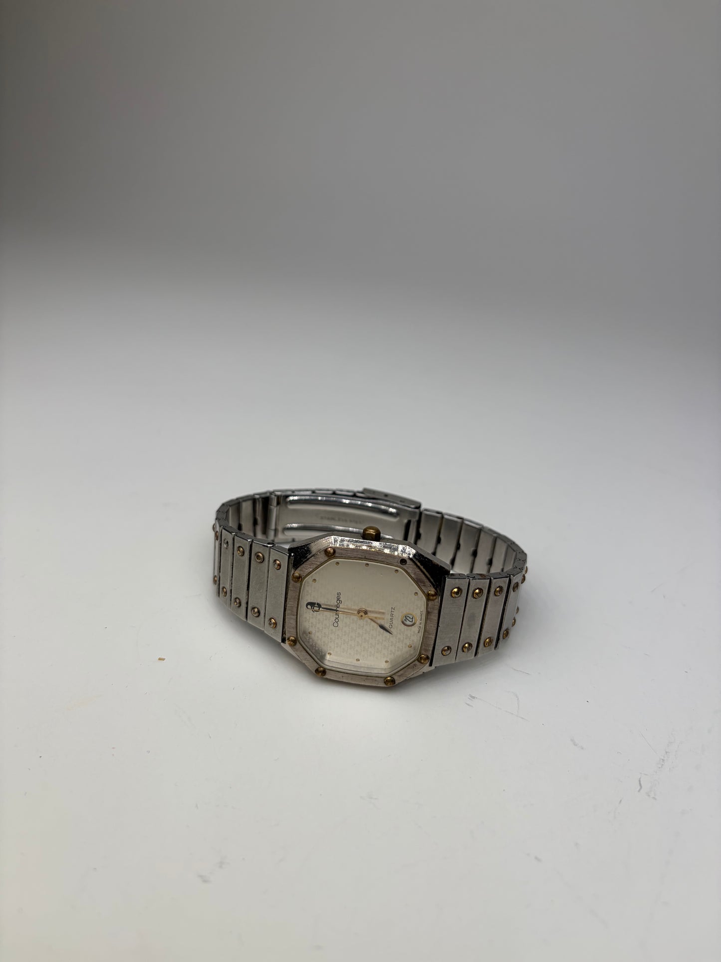 Vintage Courreges Stainless Steel Bracelet Watch Silver Gold