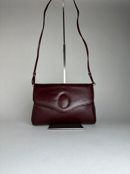 Vintage Cartier Leather Shoulder Bag Burgundy