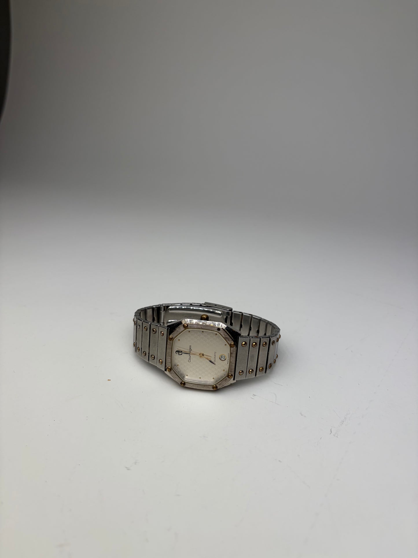 Vintage Courreges Stainless Steel Bracelet Watch Silver Gold