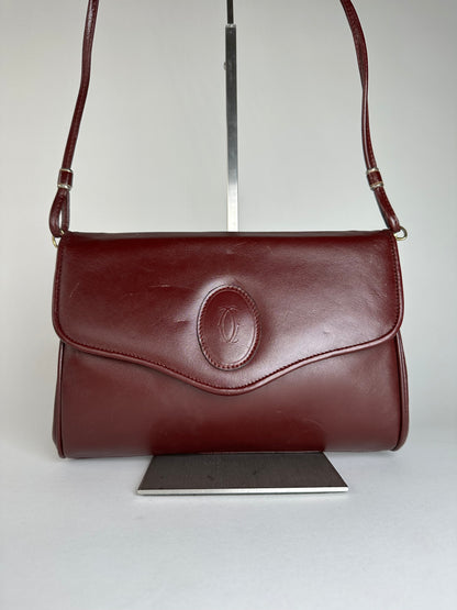 Vintage Cartier Leather Shoulder Bag Burgundy
