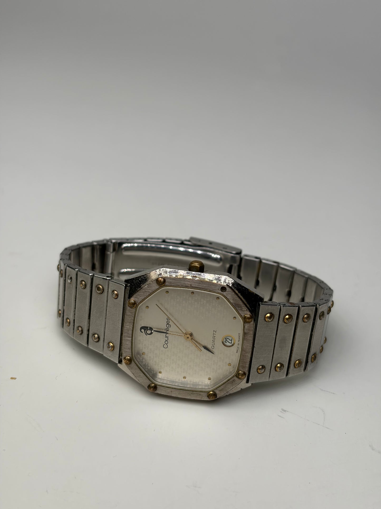 Vintage Courreges Stainless Steel Bracelet Watch Silver Gold