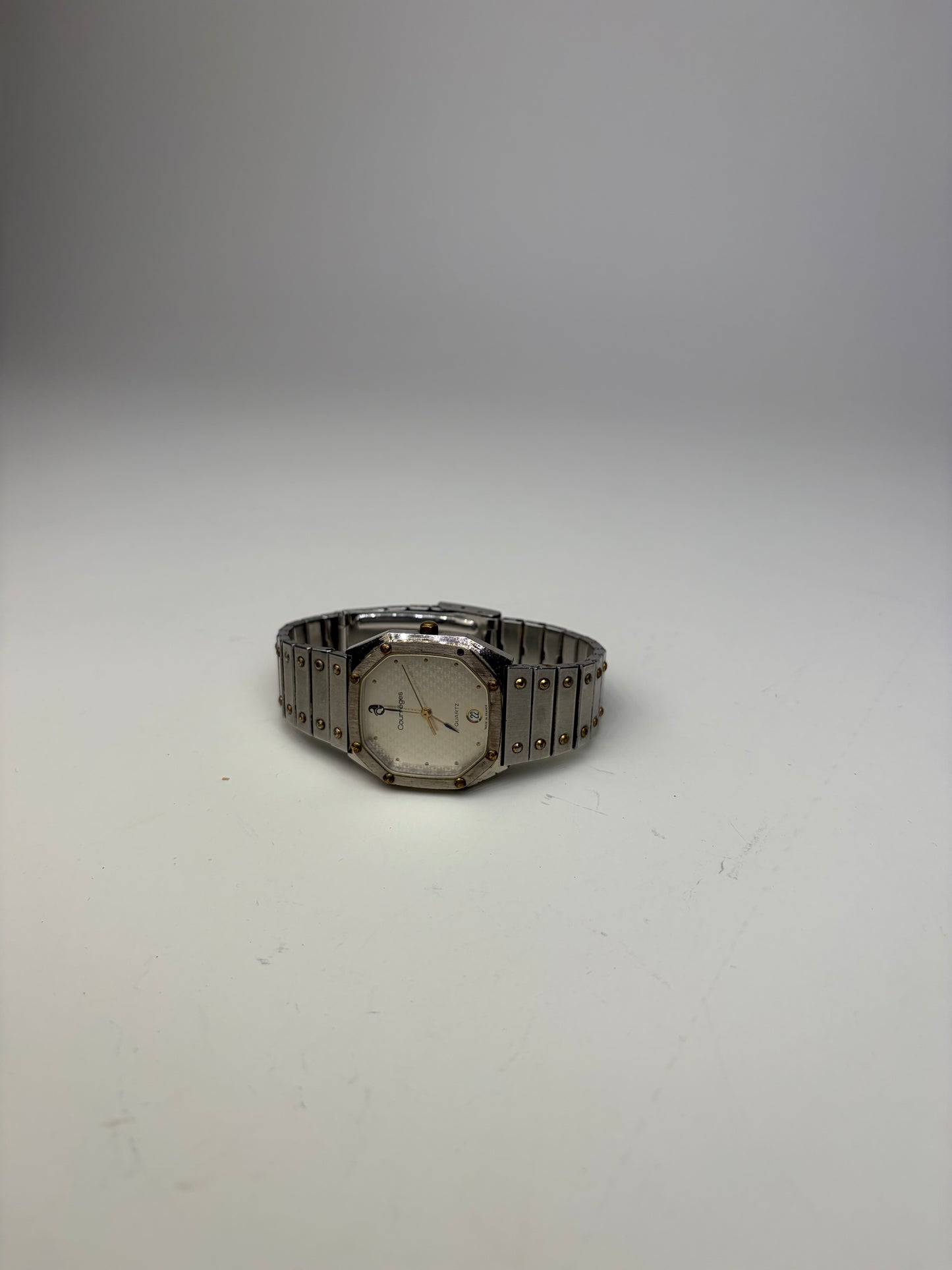 Vintage Courreges Stainless Steel Bracelet Watch Silver Gold