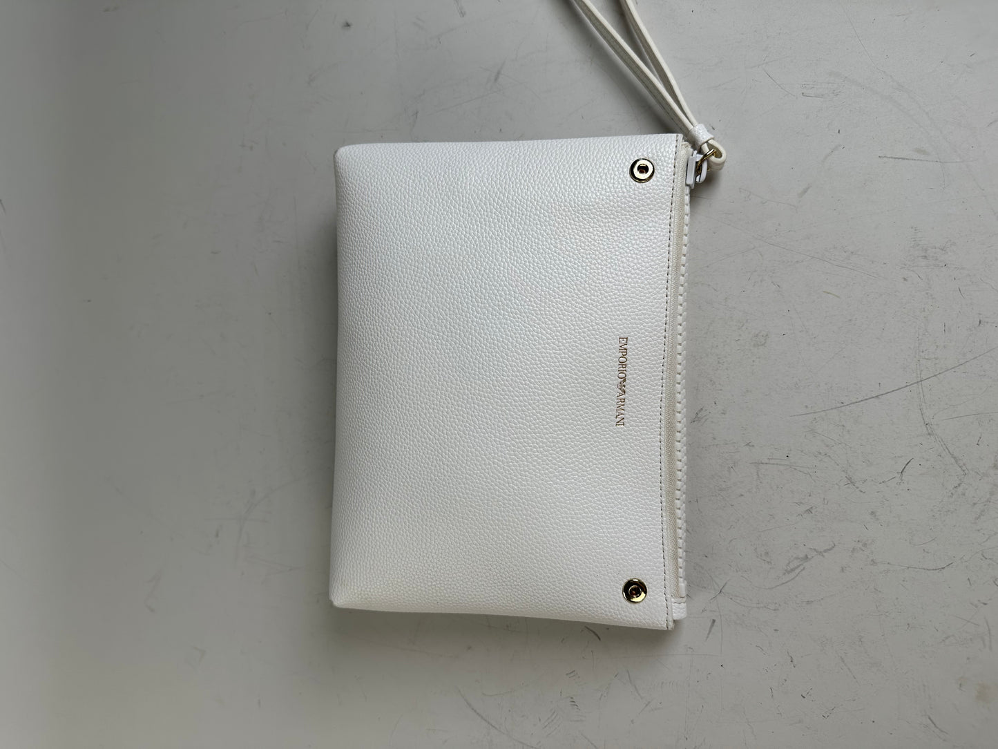 Vintage Emporio Armani Textured Leather Tote White Gold