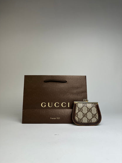 Vintage Gucci GG Plus Canvas Coin Purse c. Late 1970s Beige Brown