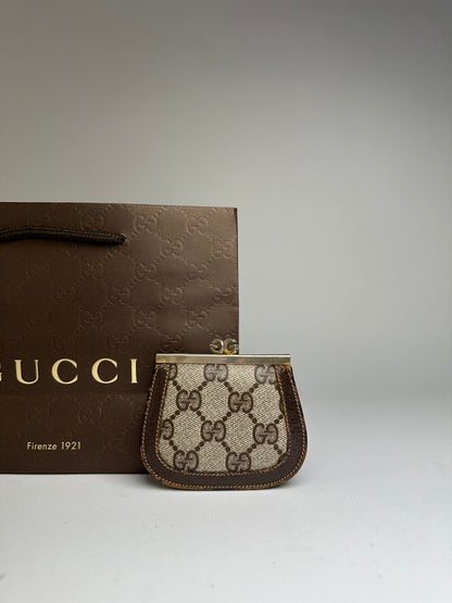 Vintage Gucci GG Plus Canvas Coin Purse c. Late 1970s Beige Brown
