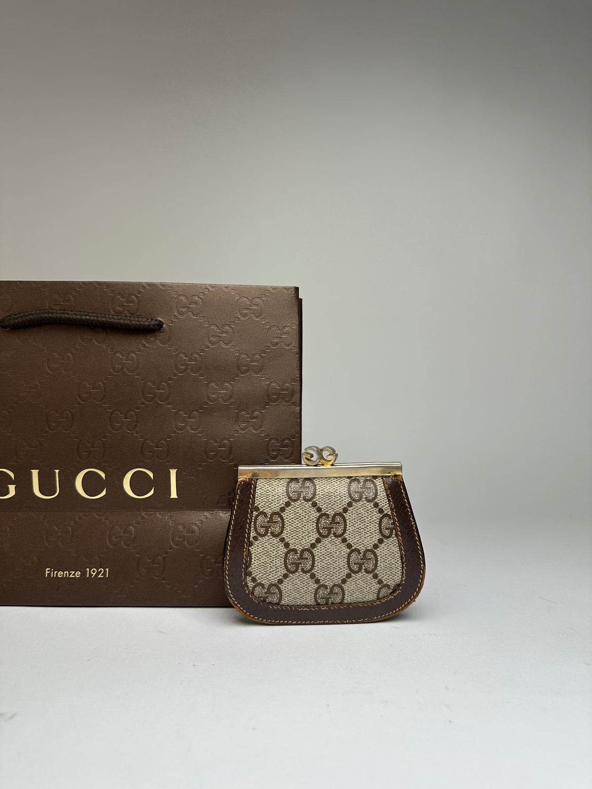 Vintage Gucci GG Plus Canvas Coin Purse c. Late 1970s Beige Brown