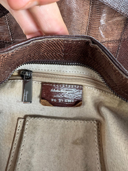 Vintage Salvatore Ferragamo Leather 2 Way Bag brown Snake Emblossed