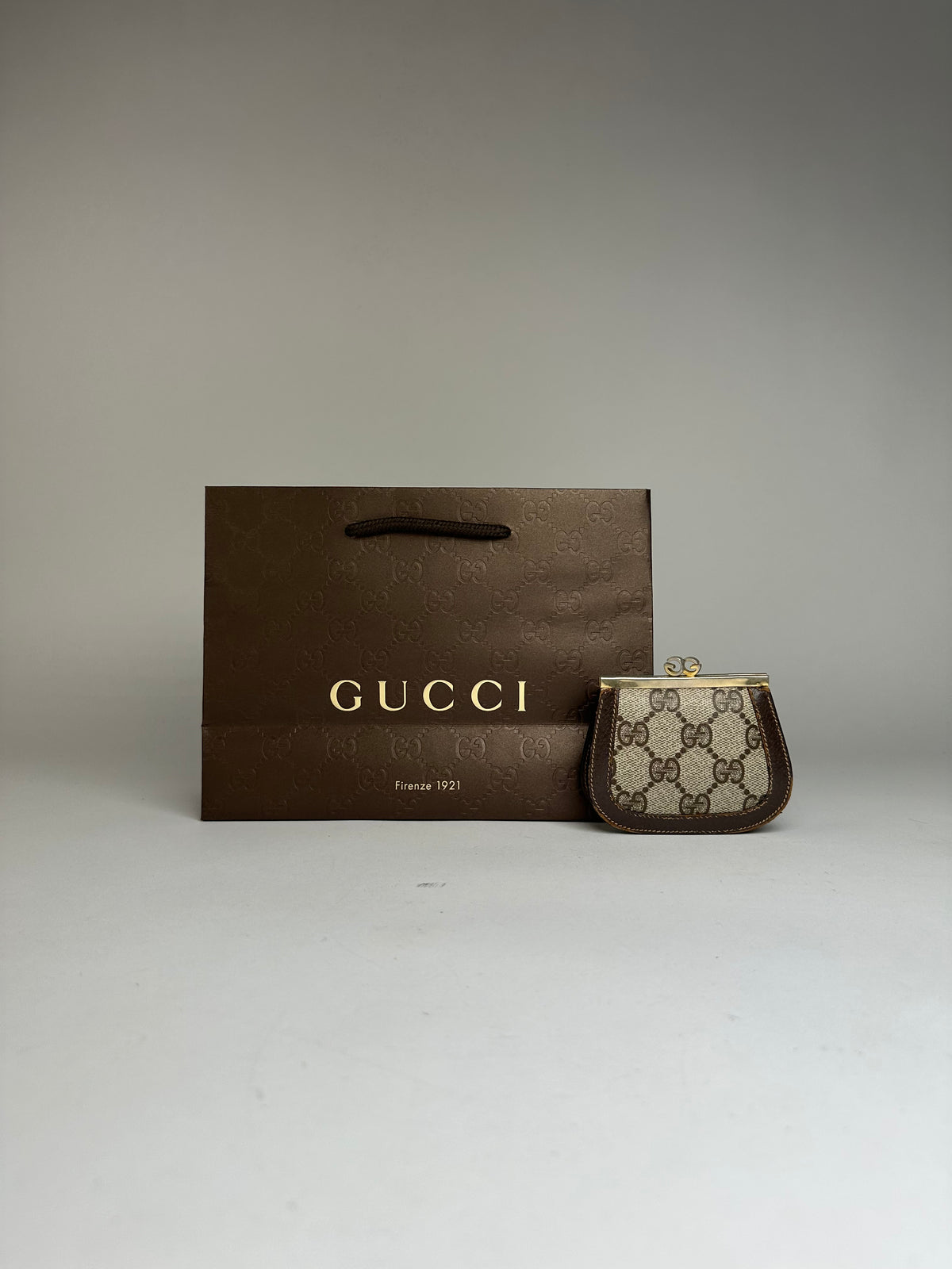 Vintage Gucci GG Plus Canvas Coin Purse c. Late 1970s Beige Brown