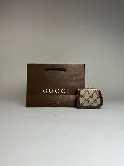 Vintage Gucci GG Plus Canvas Coin Purse c. Late 1970s Beige Brown