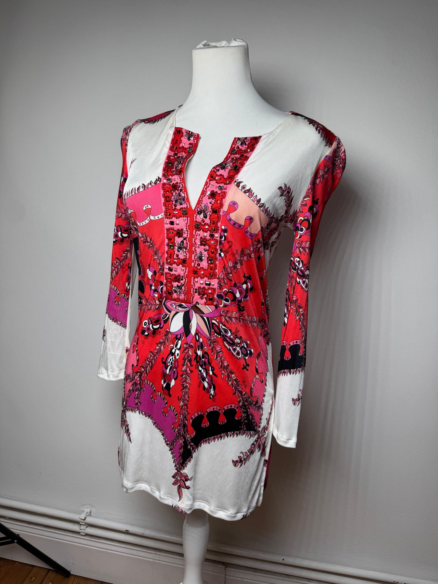 Vintage Emilio Pucci Abstract Dress / Top Red White XS