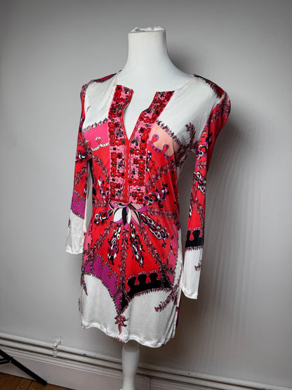 Vintage Emilio Pucci Abstract Dress / Top Red White XS