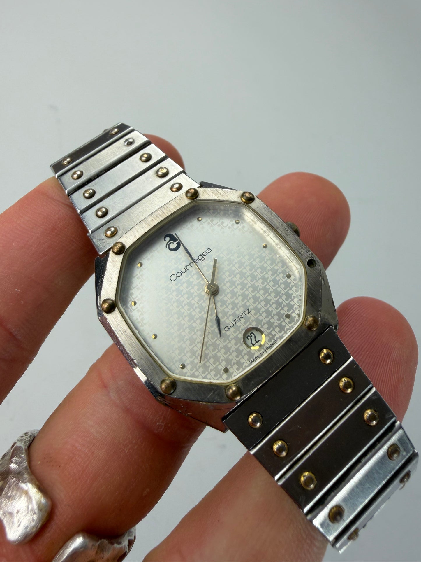 Vintage Courreges Stainless Steel Bracelet Watch Silver Gold