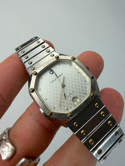 Vintage Courreges Stainless Steel Bracelet Watch Silver Gold
