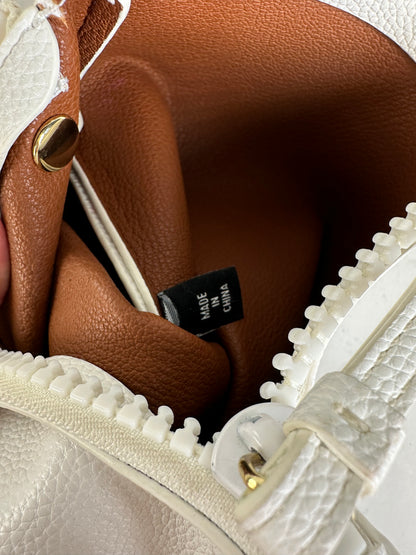 Vintage Emporio Armani Textured Leather Tote White Gold