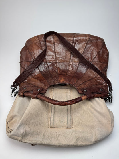 Vintage Salvatore Ferragamo Leather 2 Way Bag brown Snake Emblossed