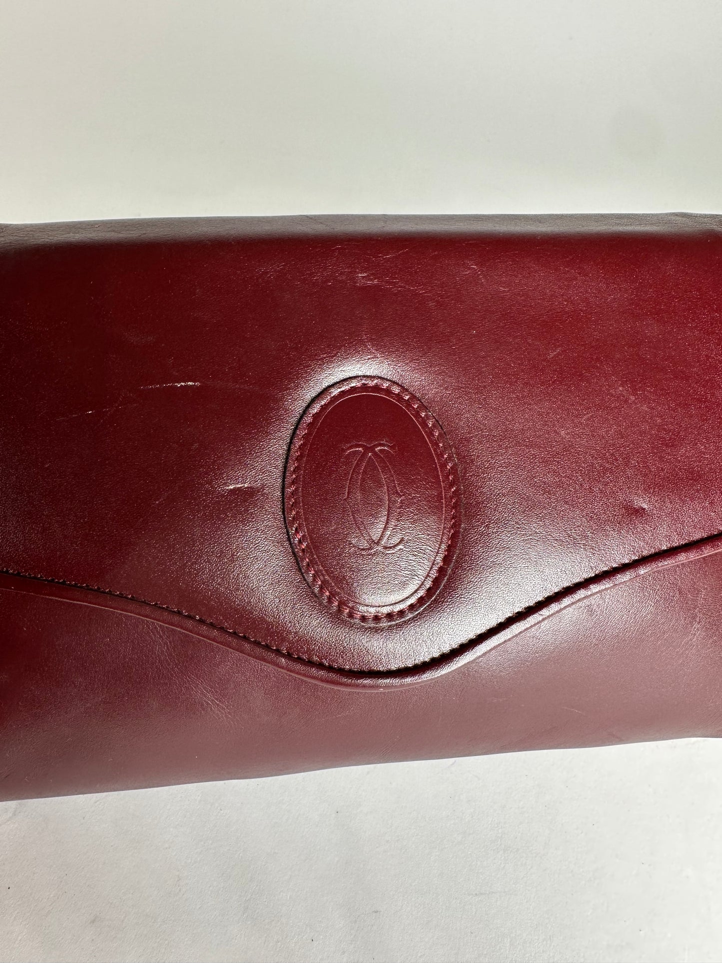 Vintage Cartier Leather Shoulder Bag Burgundy