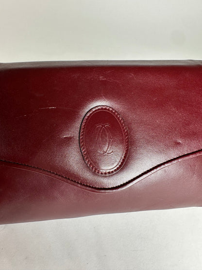 Vintage Cartier Leather Shoulder Bag Burgundy