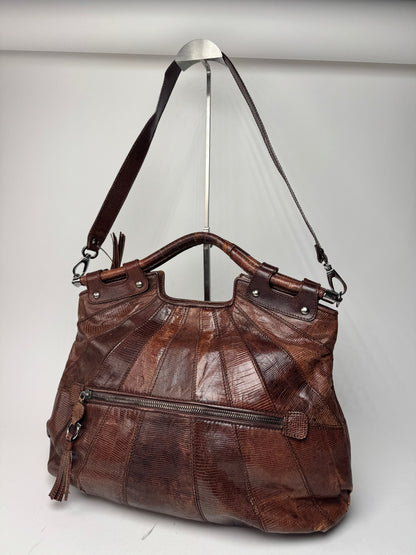 Vintage Salvatore Ferragamo Leather 2 Way Bag brown Snake Emblossed