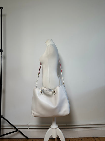 Vintage Emporio Armani Textured Leather Tote White Gold
