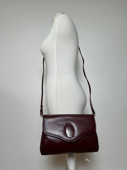 Vintage Cartier Leather Shoulder Bag Burgundy