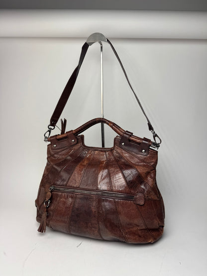 Vintage Salvatore Ferragamo Leather 2 Way Bag brown Snake Emblossed