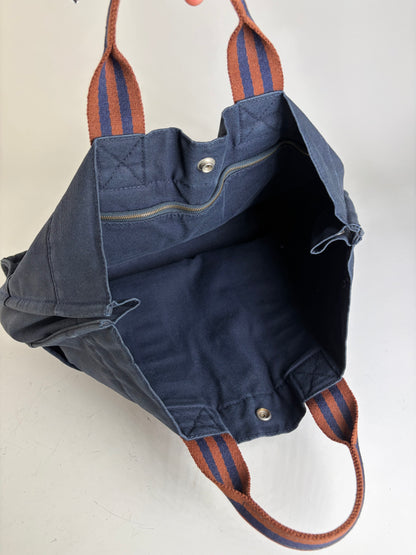 Vintage Hermes Cotton Tote Navy Rust Silver