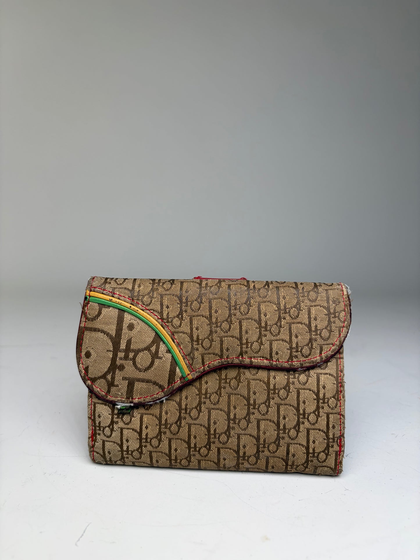 Vintage Dior Monogram Canvas Flap Wallet Brown Red