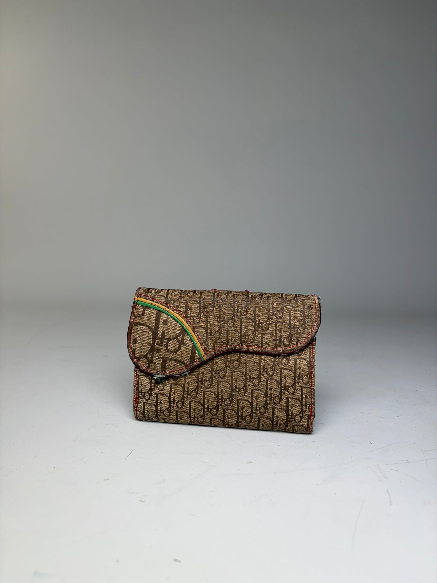 Vintage Dior Monogram Canvas Flap Wallet Brown Red
