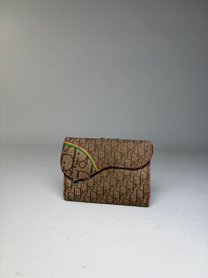 Vintage Dior Monogram Canvas Flap Wallet Brown Red