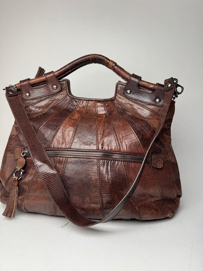 Vintage Salvatore Ferragamo Leather 2 Way Bag brown Snake Emblossed