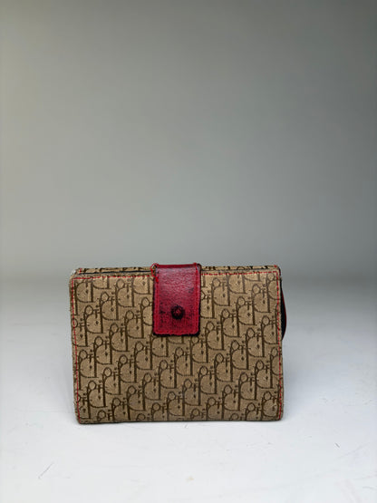 Vintage Dior Monogram Canvas Flap Wallet Brown Red