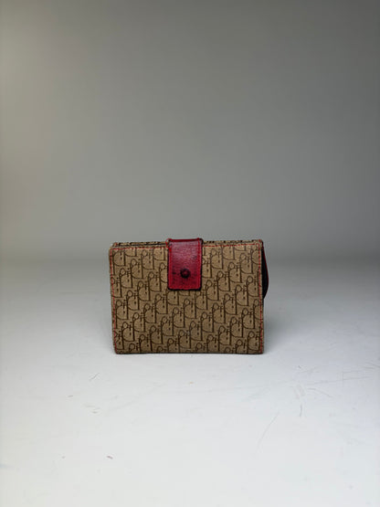 Vintage Dior Monogram Canvas Flap Wallet Brown Red