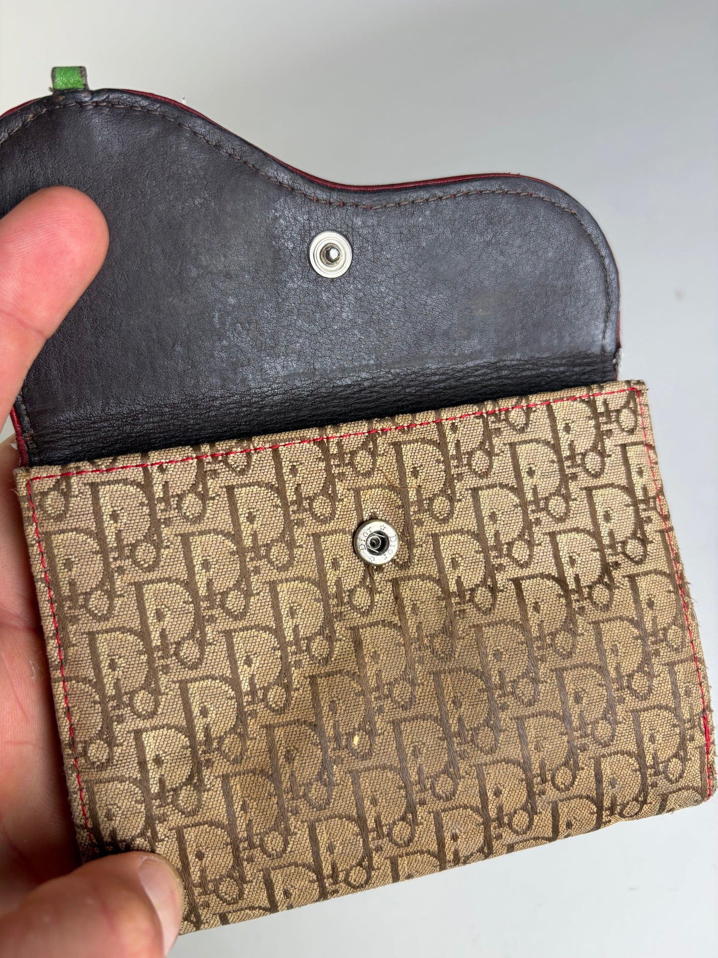 Vintage Dior Monogram Canvas Flap Wallet Brown Red