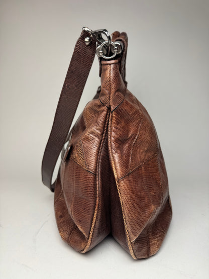 Vintage Salvatore Ferragamo Leather 2 Way Bag brown Snake Emblossed