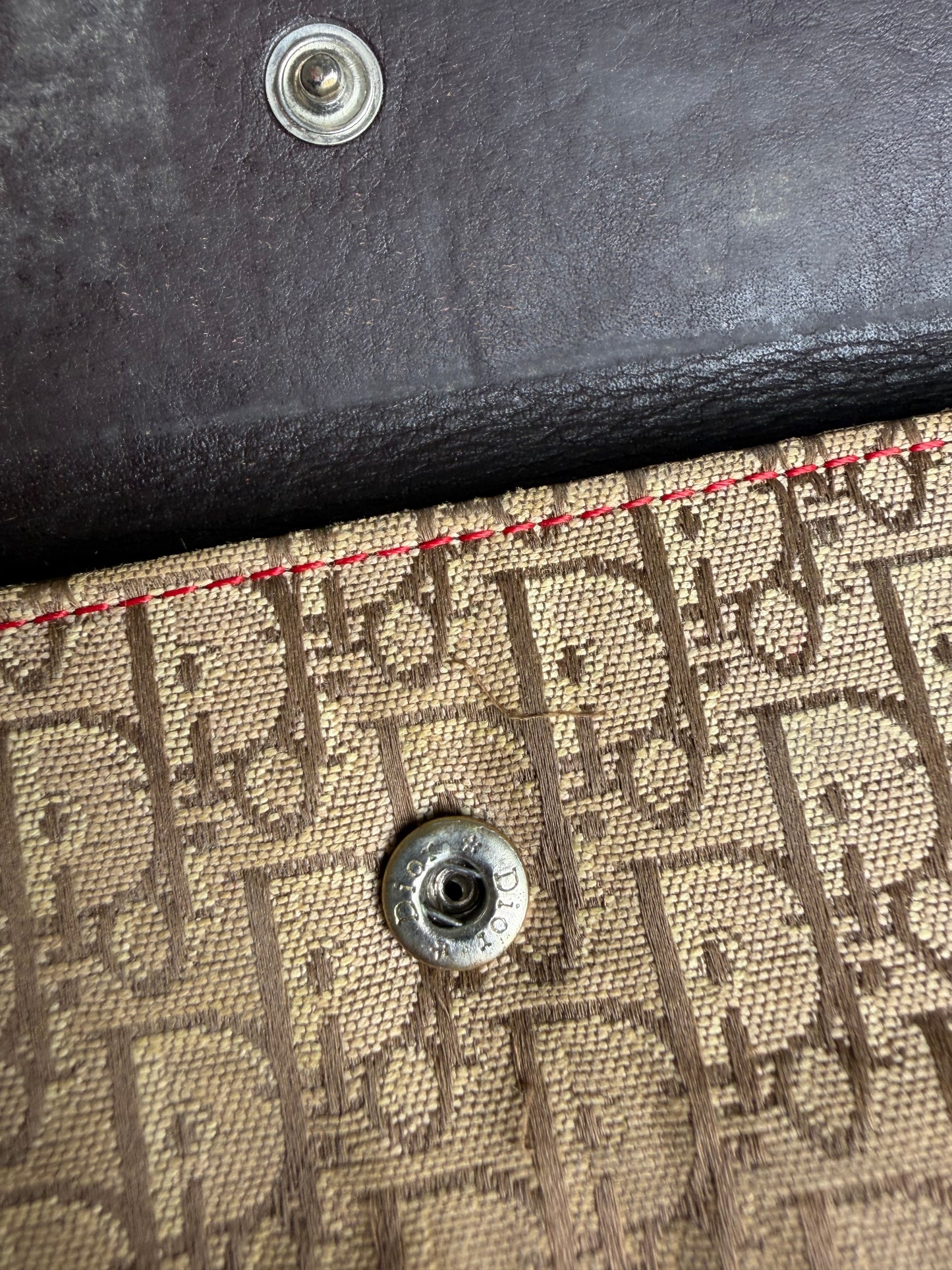 Vintage Dior Monogram Canvas Flap Wallet Brown Red