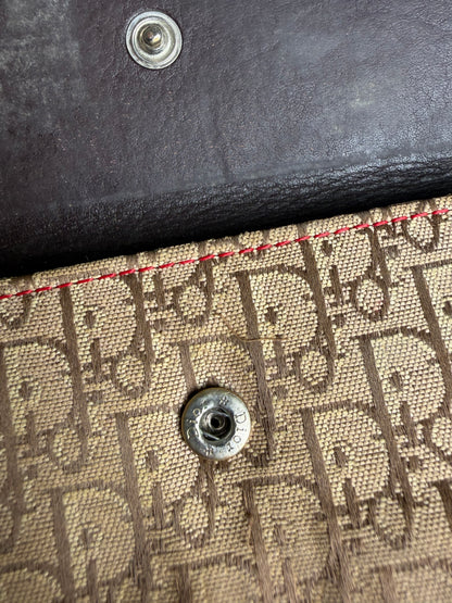 Vintage Dior Monogram Canvas Flap Wallet Brown Red