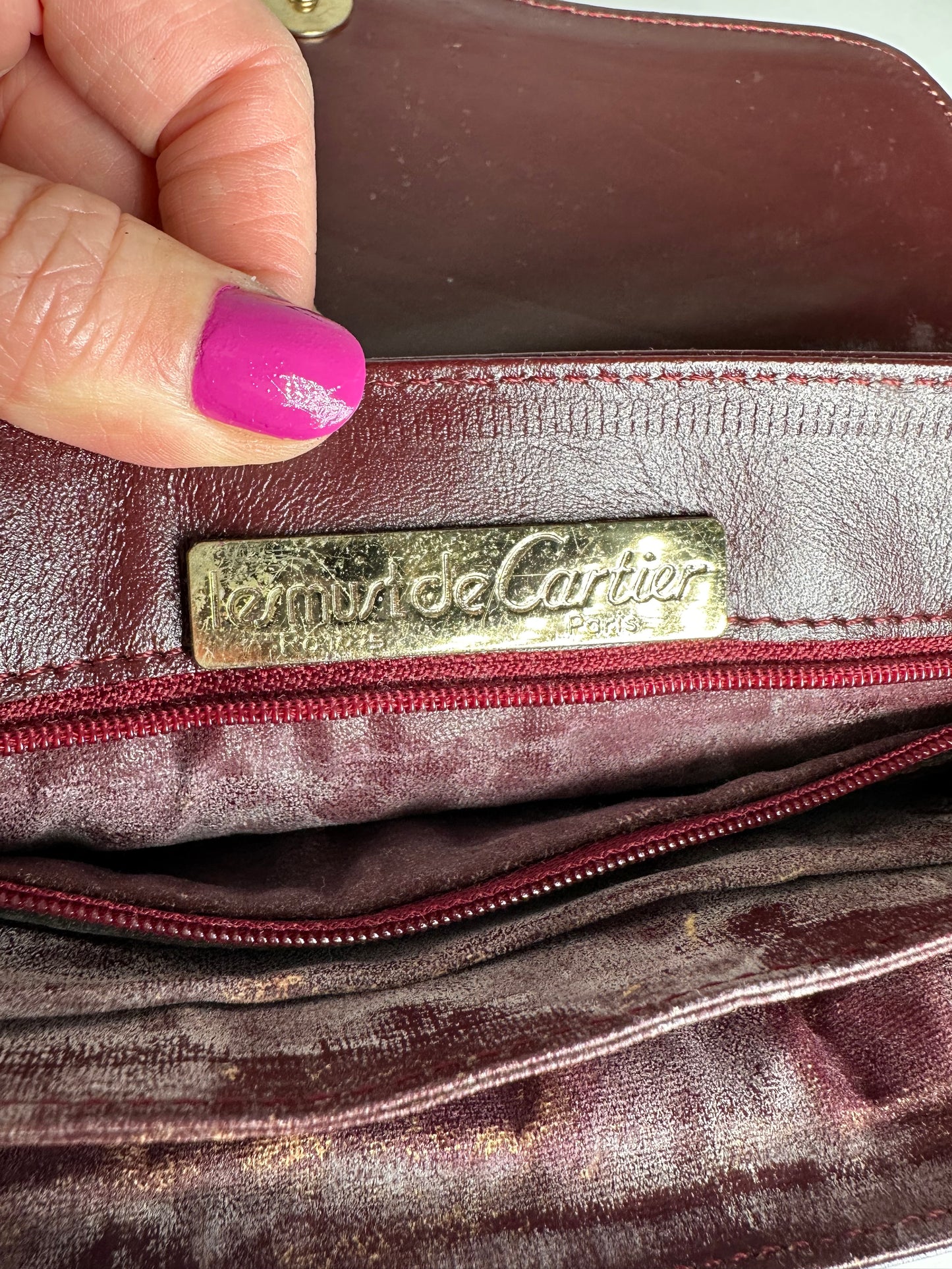 Vintage Cartier Leather Shoulder Bag Burgundy