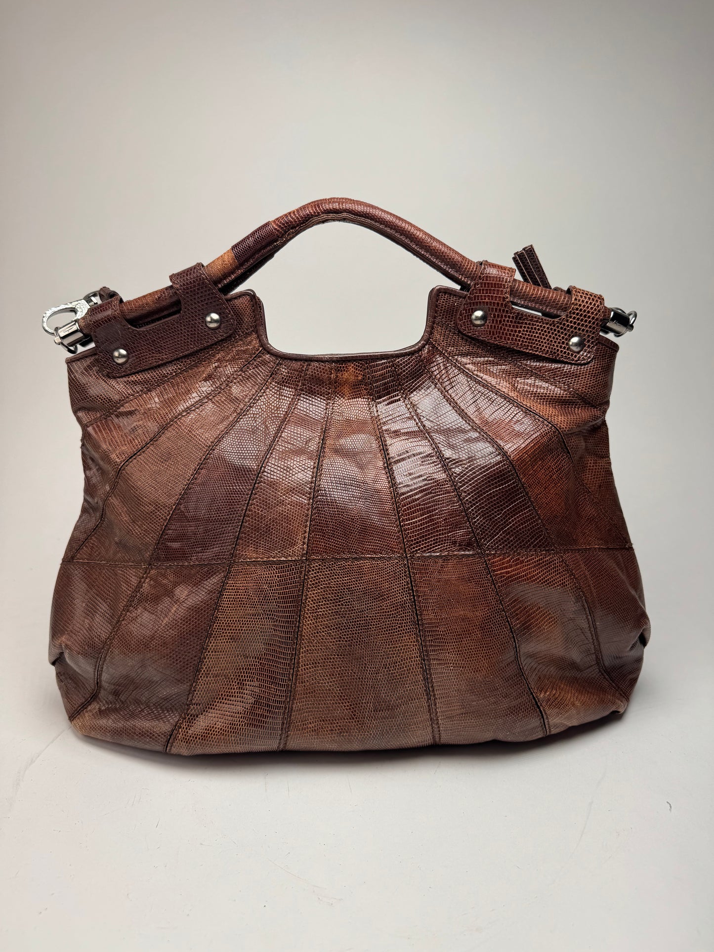 Vintage Salvatore Ferragamo Leather 2 Way Bag brown Snake Emblossed