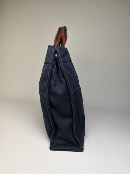 Vintage Hermes Cotton Tote Navy Rust Silver
