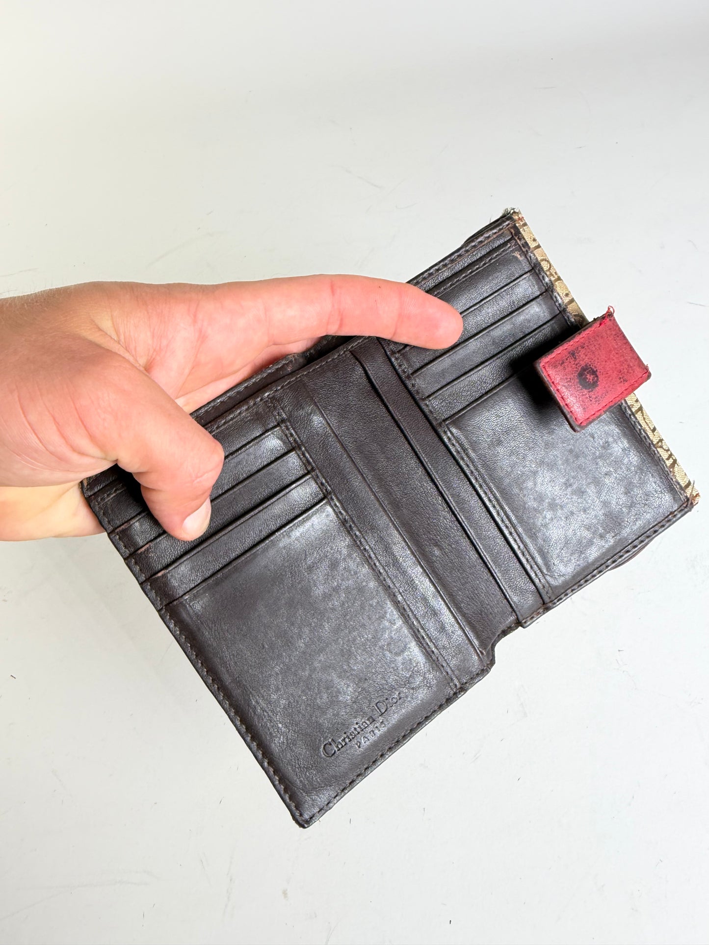 Vintage Dior Monogram Canvas Flap Wallet Brown Red