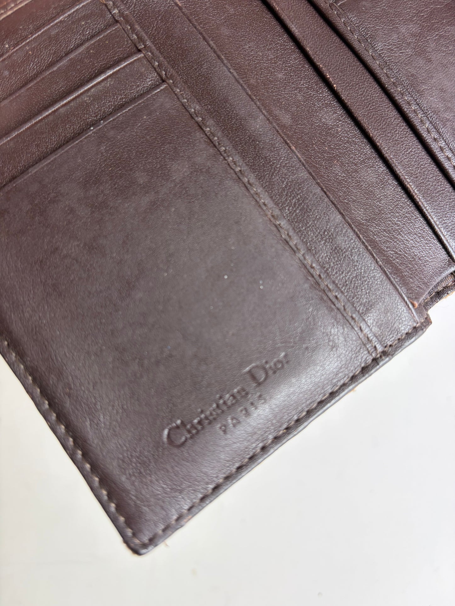 Vintage Dior Monogram Canvas Flap Wallet Brown Red