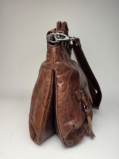 Vintage Salvatore Ferragamo Leather 2 Way Bag brown Snake Emblossed