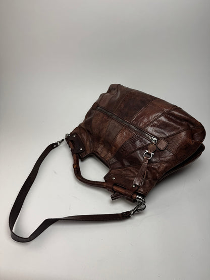 Vintage Salvatore Ferragamo Leather 2 Way Bag brown Snake Emblossed